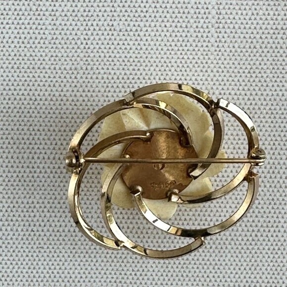 Mid Century Van Dell 1/20 12K Gold Filled Carved Celluloid Rose Brooch Vintage - Picture 3 of 11
